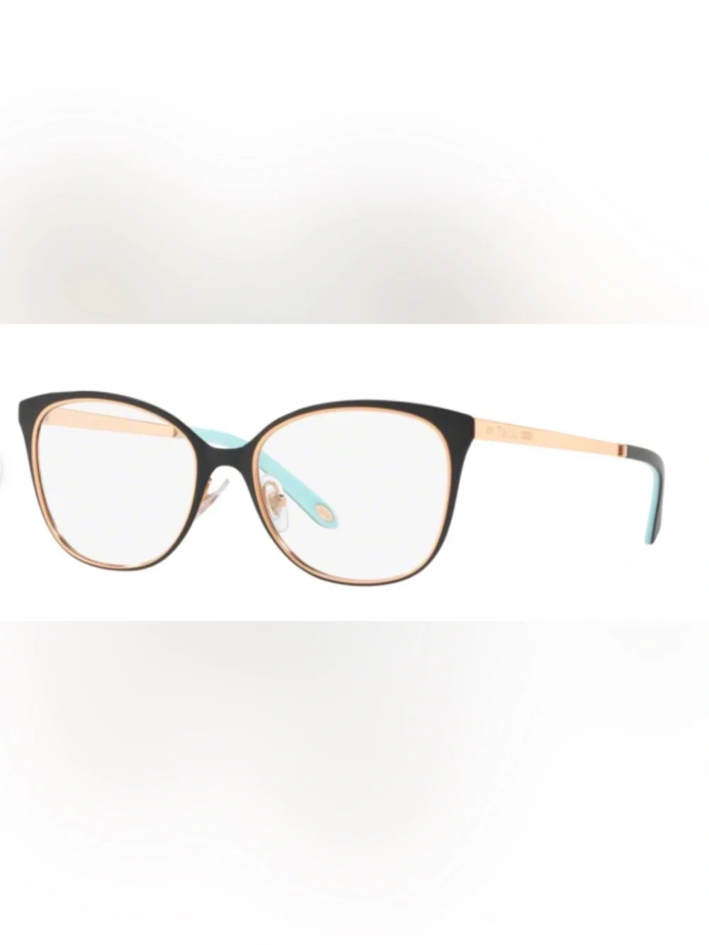 Tiffany & Co Black and Rose Gold Cat-Eye Glasses with Aqua Temples made in Italy